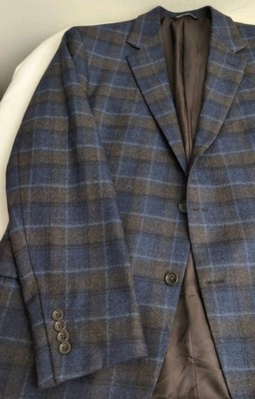 Coppley Gibson Reda 110's Mens Navy Brown Check Soft Flannel 2Btn Sport Coat 44T